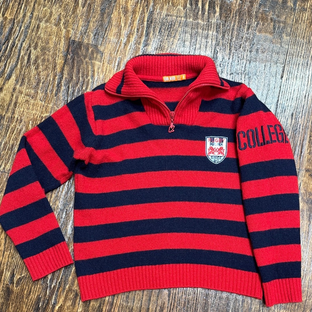 Red and Navy Striped Wool Sweater